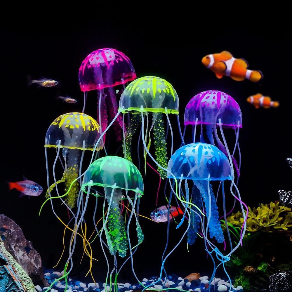 5/10 Piezas Medusas Brillantes con Ventosa Decoraciones para Acuario Medusas Brillantes Simuladas para Peceras Adecuado Varios Tanques