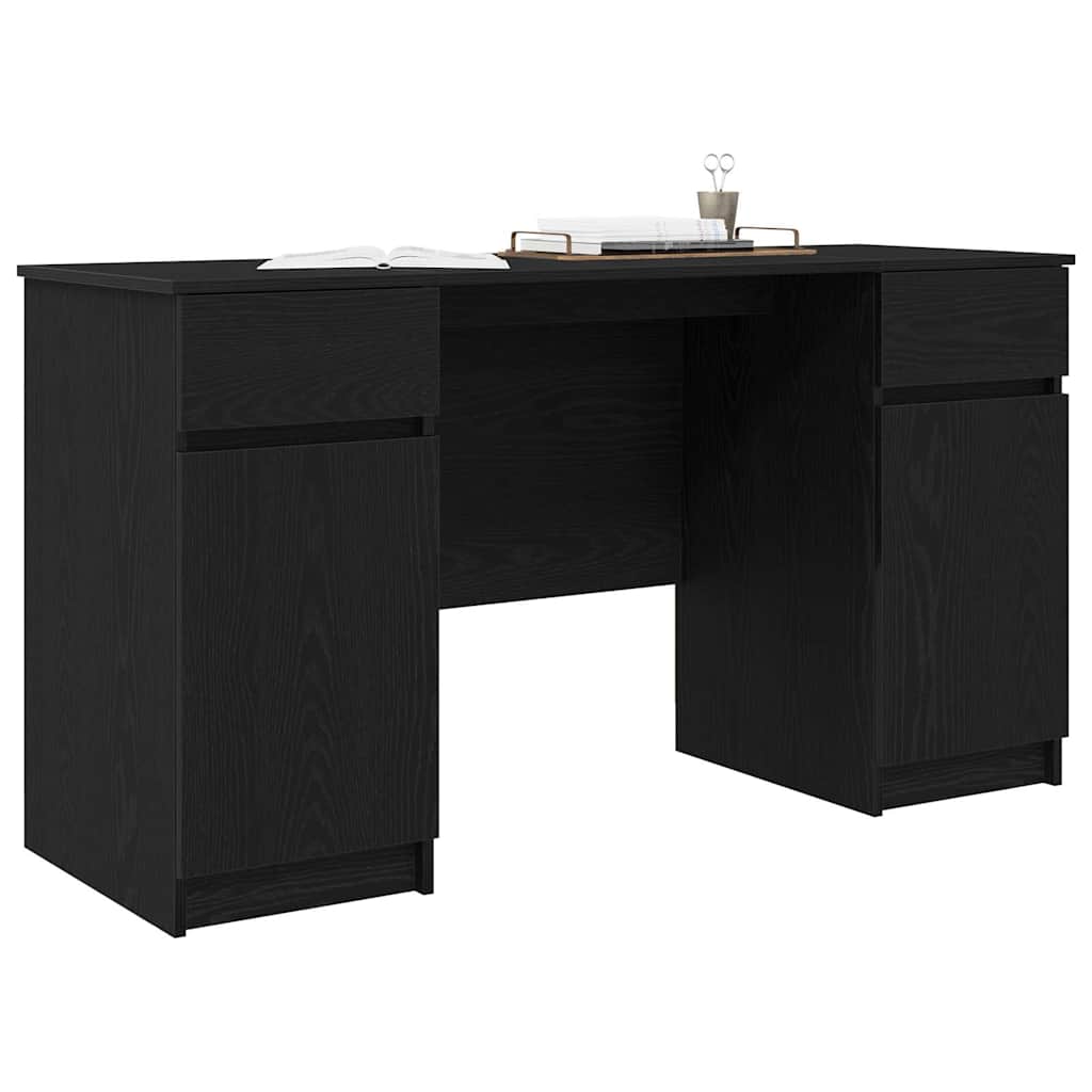 Desk with Shelf Black Oak Effect 140 X 49 X 76 Cm