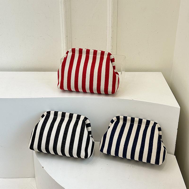 Trendy Color Block Stripe Makeup & Coin Storage Clutch for Women