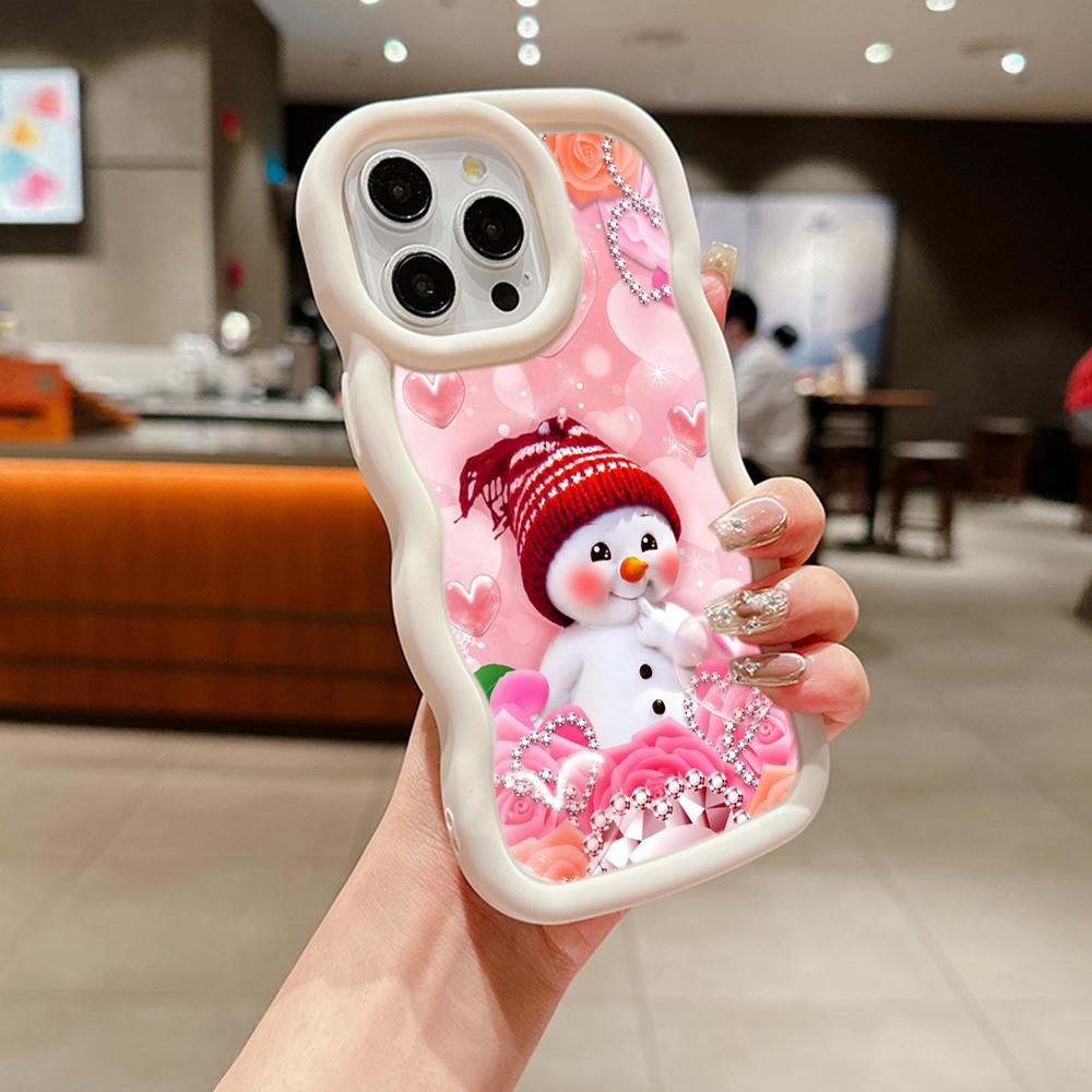 Macaron Big Wave Soft Phone Case für iPhone 11 12 13 14 15 Samsung A14 A24 A53 A54 A55 Xiaomi Redmi Note 13 12C Cover A3 Frohe Weihnachten Bär Hirsch Kunst