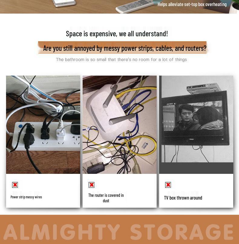 Deliksiz Duvara Monte Edilen Router Saklama Kutusu ve Toz Geçirmez TV Rafı Yatak Odası/Salon İçin