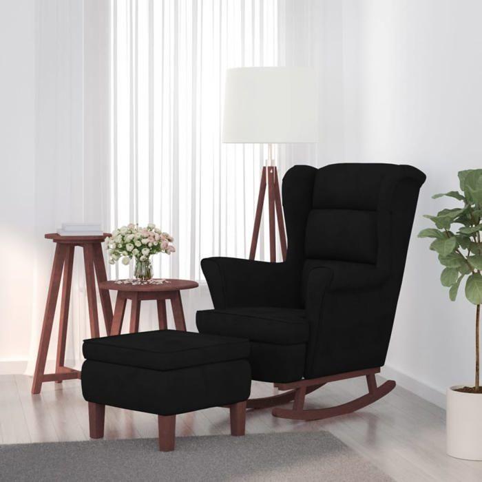 VidaXL Chaise à Bascule avec Pieds en Bois et Tabouret Fauteuil de Salon Relaxation Meuble de Salle de Séjour Chambre 3121236