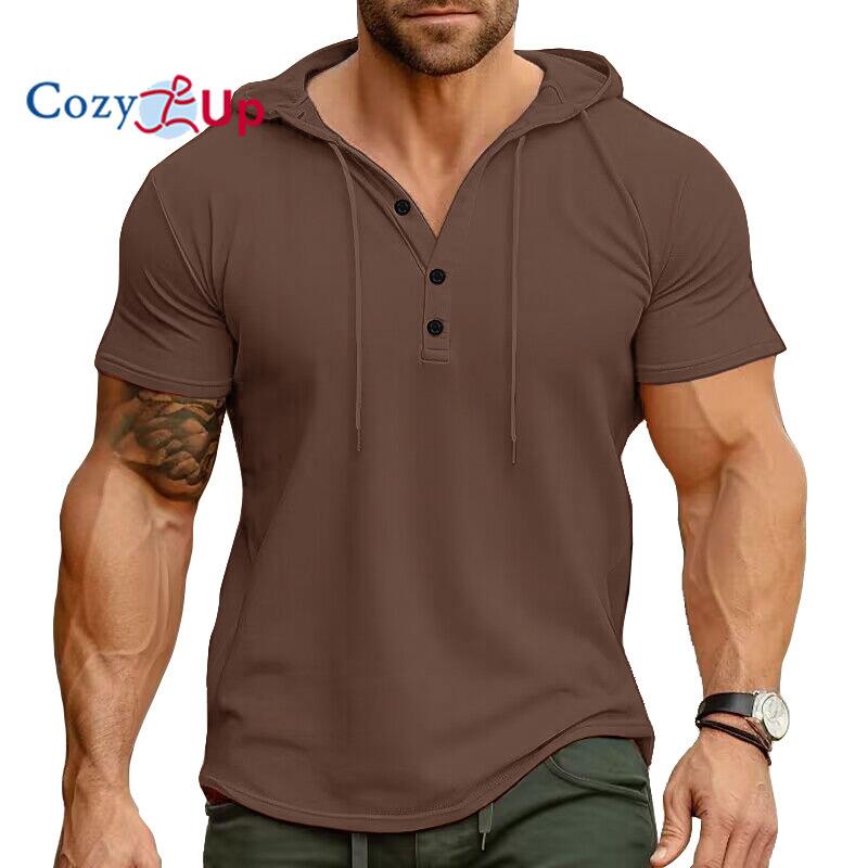 Cozy Up Men's Short Sleeve Hoodie Workout Gym Sweatshirt Muscle Fit Fashion Athletic Hoodies Pullover Cotton Hooded T-Shirts
