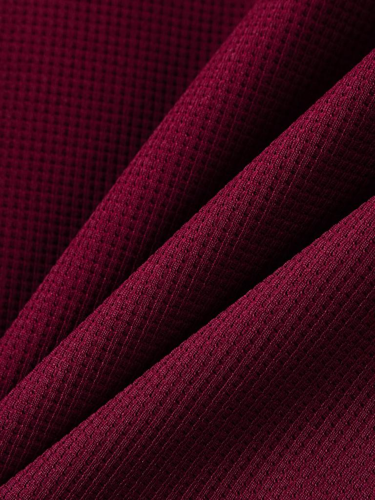 Autumn Solid Color Waffle Knit Lapel Pocket Button Long Sleeve Polo Shirt