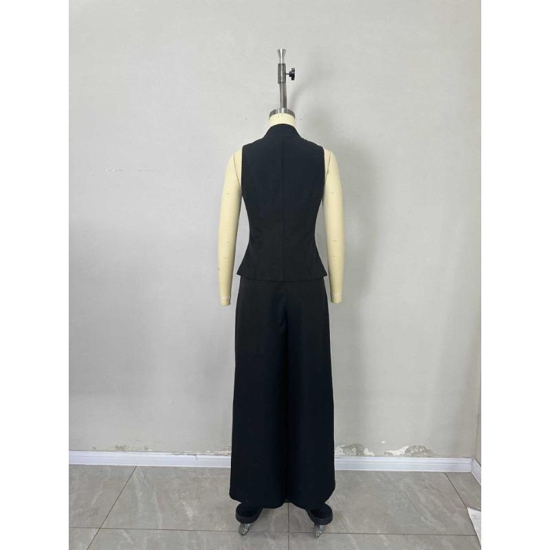 Ein Damen Elegantes und Stilvolles V-Ausschnitt Ärmelloses Weste Hochtailliertes Weitbeiniges Hosen-Set