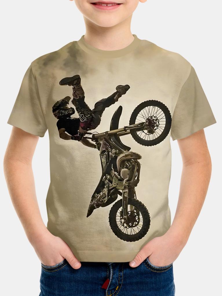 Kids Boys Clothes Cool 3D Cartoon Racing Print Fashion Comfortable Short Sleeve Top Summer Casual Streets Children's T-Shirt Boy