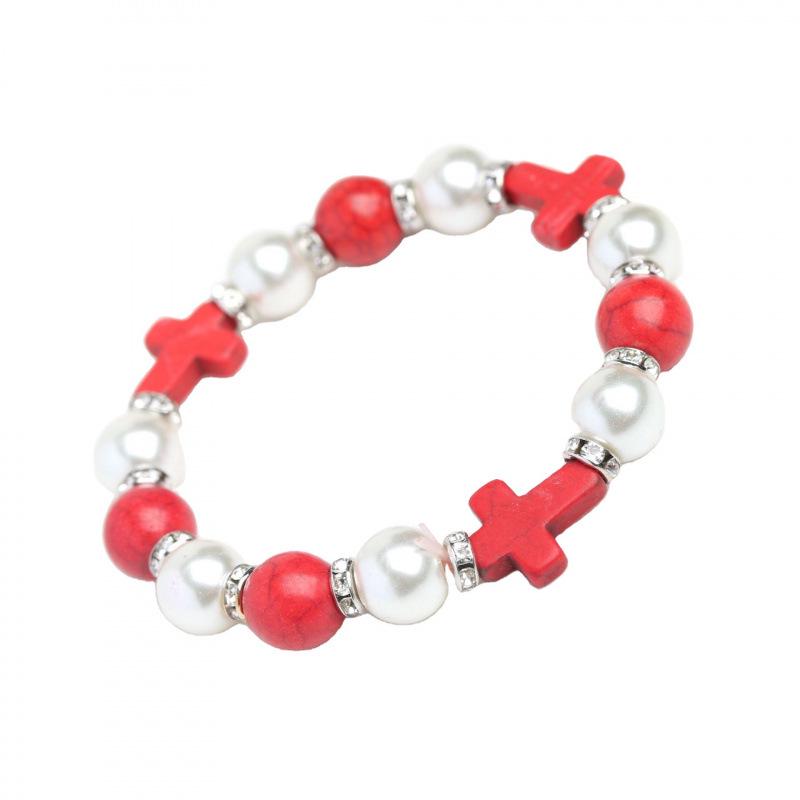 Pulsera de Cruz con Pedrería Turquesa y Perlas - Joyería Elegante y con Estilo para Chicas a la Moda