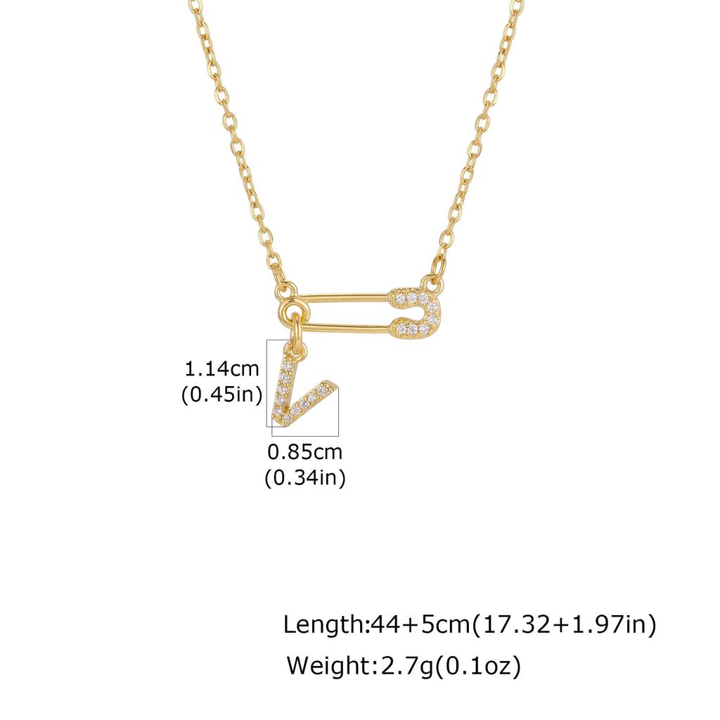 Sparkling Zircon A-Z 26 Letters Necklace for Women, Unique Pin Pendant Necklace, Little Luxury Fashion Jewelry Gifts