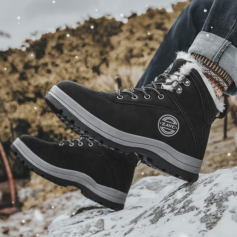 Winter Verdickte Plüsch Warme Schuhe Für Herren Outdoor Mode Arbeitsstiefel zum Schnüren Rutschfeste Schuhe mit Fell warm Männliche Schneestiefel