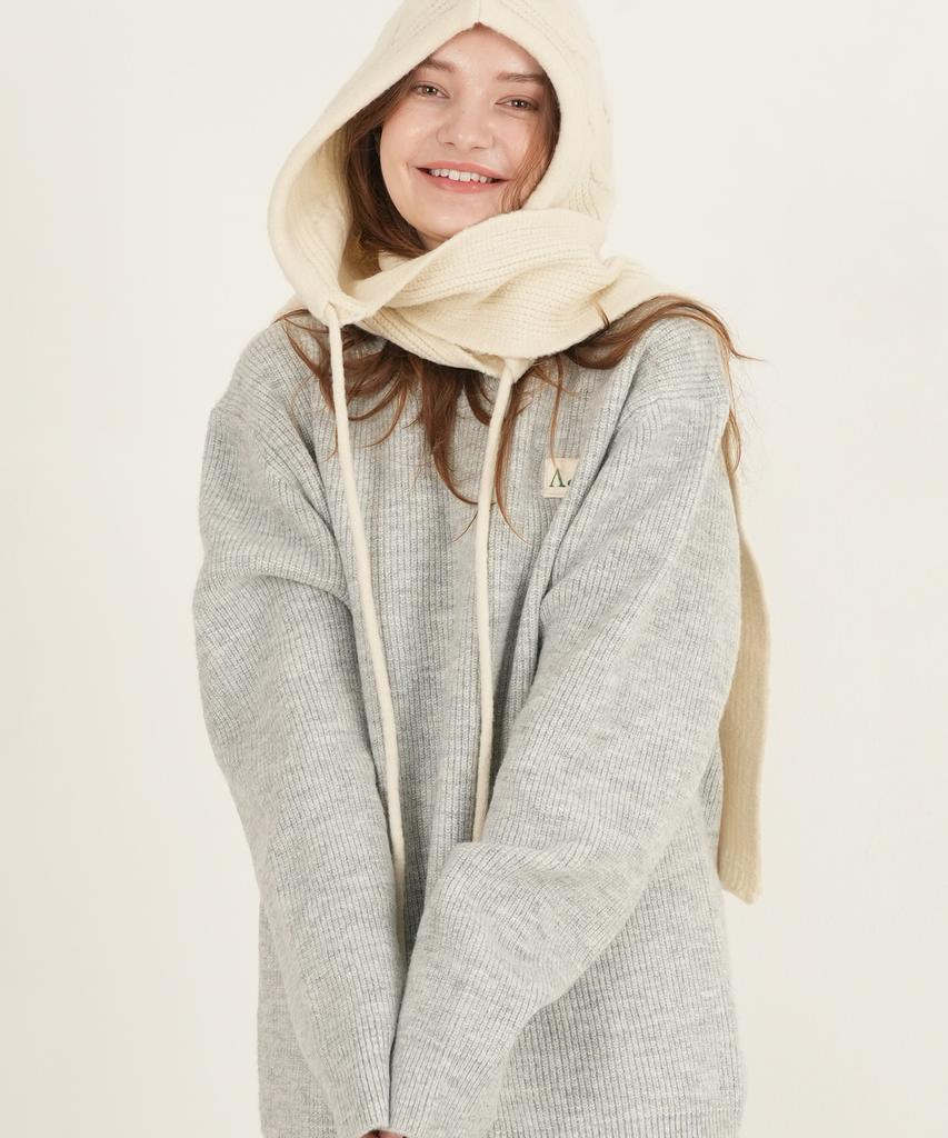 THE-ABON Soft Ribbed Knit Scarf Balaclava Blue