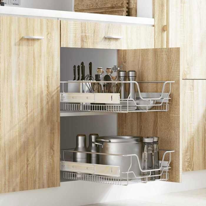 VidaXL Paniers Métalliques Coulissants 2 pcs, Étagères Coulissantes pour Armoire avec Rangement, Organisateur d’Armoire 358372