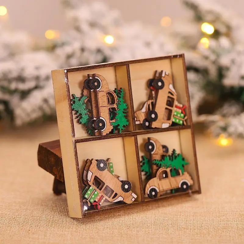 1pcs Christmas DIY Wood Craft Santa Elk Car Xmas Decorations Gift Christmas Tree Pendant New Year Home Decor Gifts