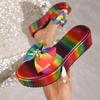 Plus Size 2026 Women's Summer Wedge Flip-Flops with Bow Flowers - Thick-soled, Comfortable, Lightweight Beach Shoes