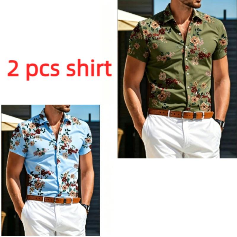 Flowers and Leaves Pattern Printing Shirt Summer Hawaiian Beach Vacation Clothing Men's Fashion Street Style Shirt Daily Men's and Women's Shirt