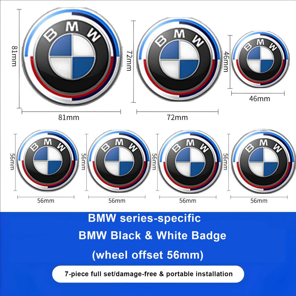 kfwhl7 1/4/7pcs 81/72/46/56/68/mm Car Front Rear Logo Wheel Hub Center Cover Steering Wheel Center Stickers For BMW E36 E46 E90 E60 E39