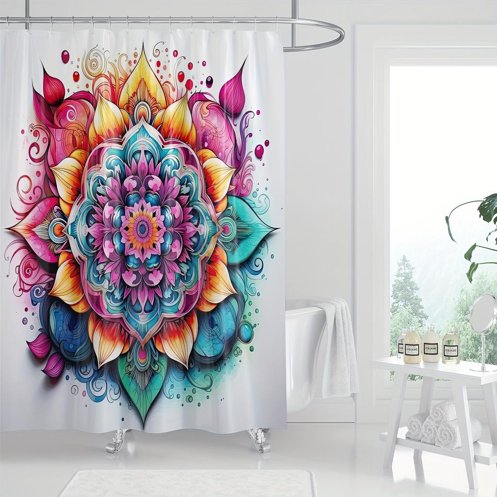 Vibrant Mandala Waterproof Mildew-Resistant Shower Curtain - Colorful Floral Design For A Spiritual Bathroom Experience