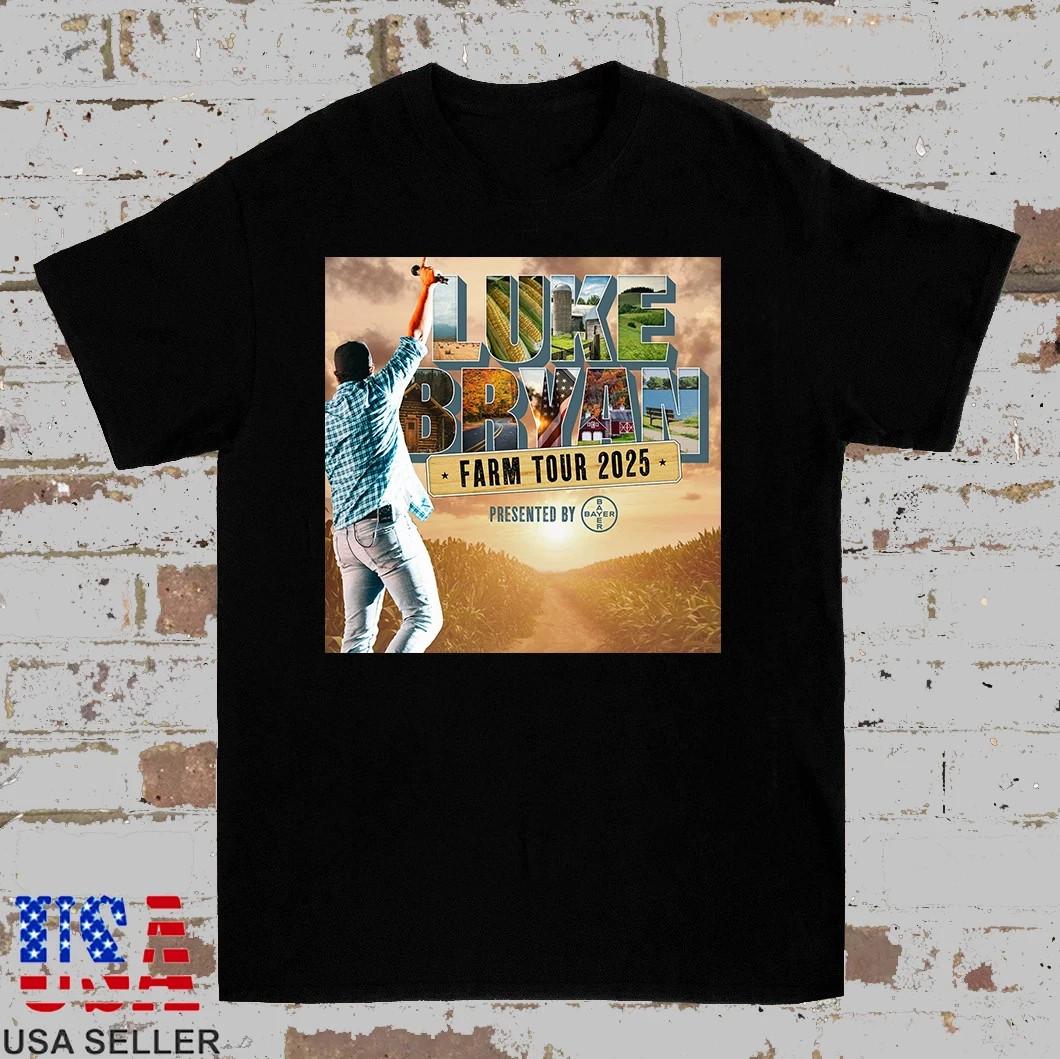 Luke Bryan Farm Tour Black Cotton T-Shirt Mens Womens Tees Top Full Size S-5XL S