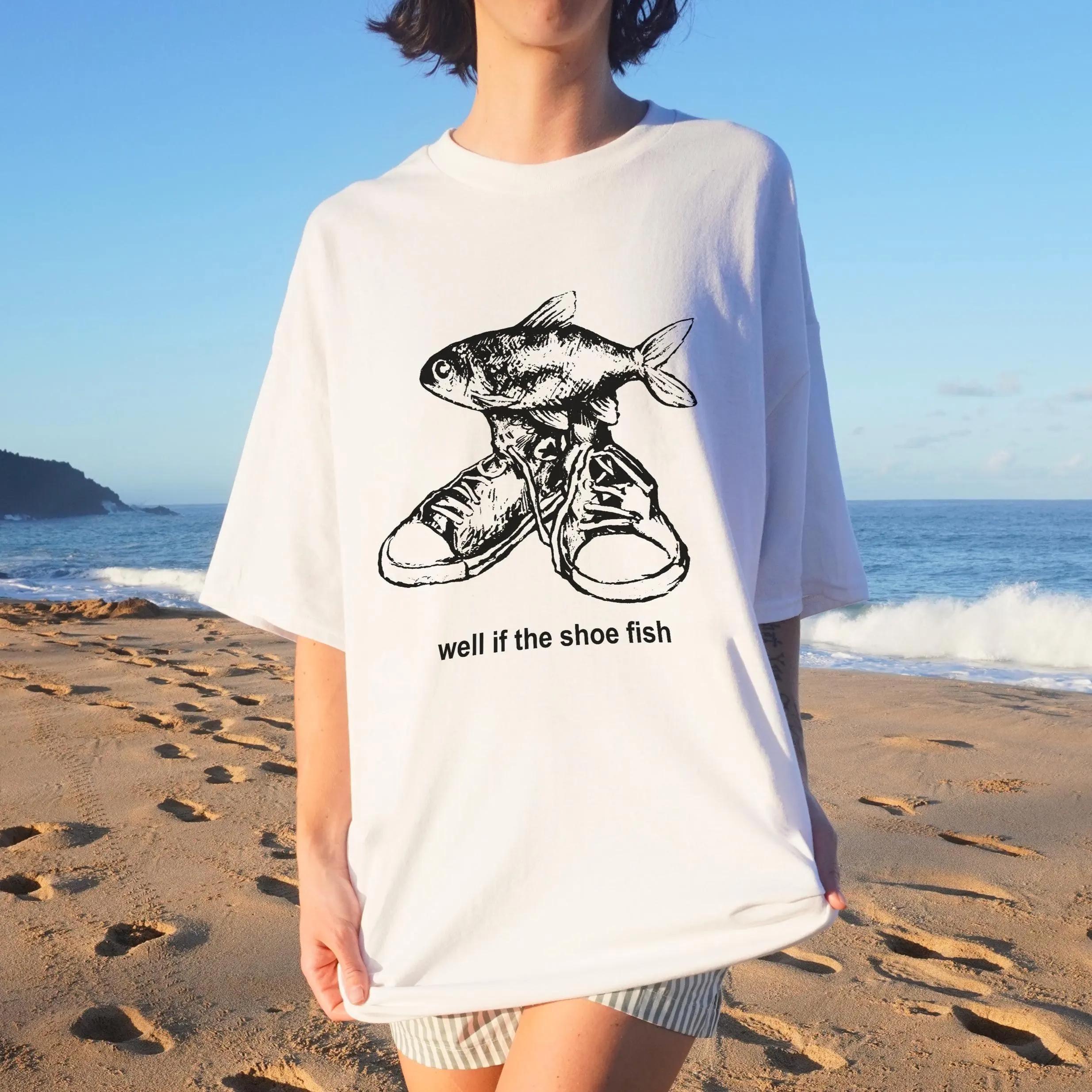 

2026 Summer Womens Shoe Fish Cursed TShirt Unisex Cotton and Breathable Short Sleeve Oversized Loose Casual S