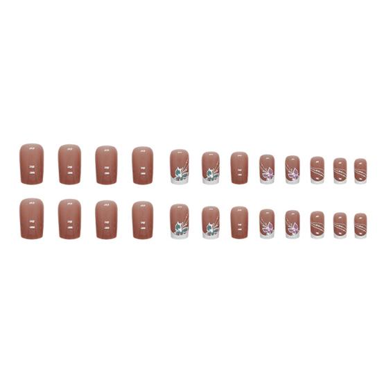 24Pcs Butterfly Fake Nails French Square Long Nail Extension Removable Home Salon Women Girls Full Cover Plastic Press on Nails Kit