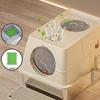 Stainless Steel Top-Entry High-Sided Cat Litter Box with Flip-Top and Anti-Splash Design