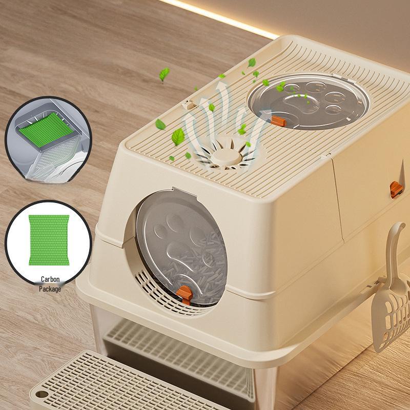 Stainless Steel Top-Entry High-Sided Cat Litter Box with Flip-Top and Anti-Splash Design