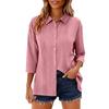 Summer New Women's Casual Tops Three-quarter Sleeve Solid Color Lapel Cotton and Linen Loose Shirt