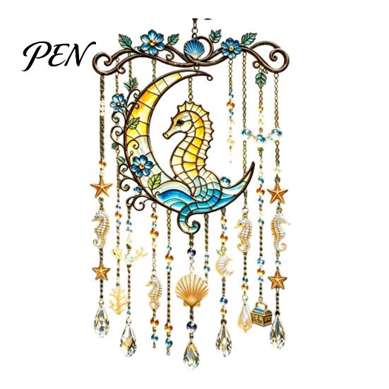 Campanelle a Vento Tema Oceano Campanella di Cristallo a Tema Oceano, Medusa in Vetro Colorato Cavalluccio Marino Pesce Palla Suncatcher Appeso Decorazione Solare con
