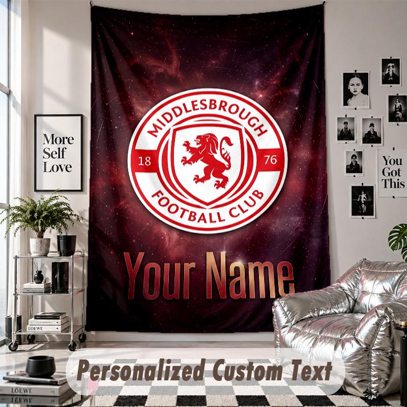 Wall Hanging Tapestry With Custom Name & Text, Middlesbrough FC Decorative Tapestry For Bedroom