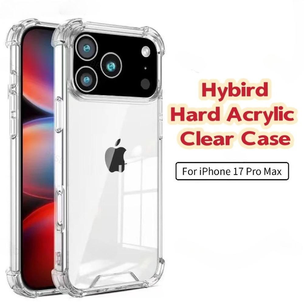 Hybrid Hard Acrylic Clear Case For iPhone 17 Air 17 Pro Max 16 E 15 14 Plus 13 12 11 Airbag Shockproof Transparent PC Back Cover