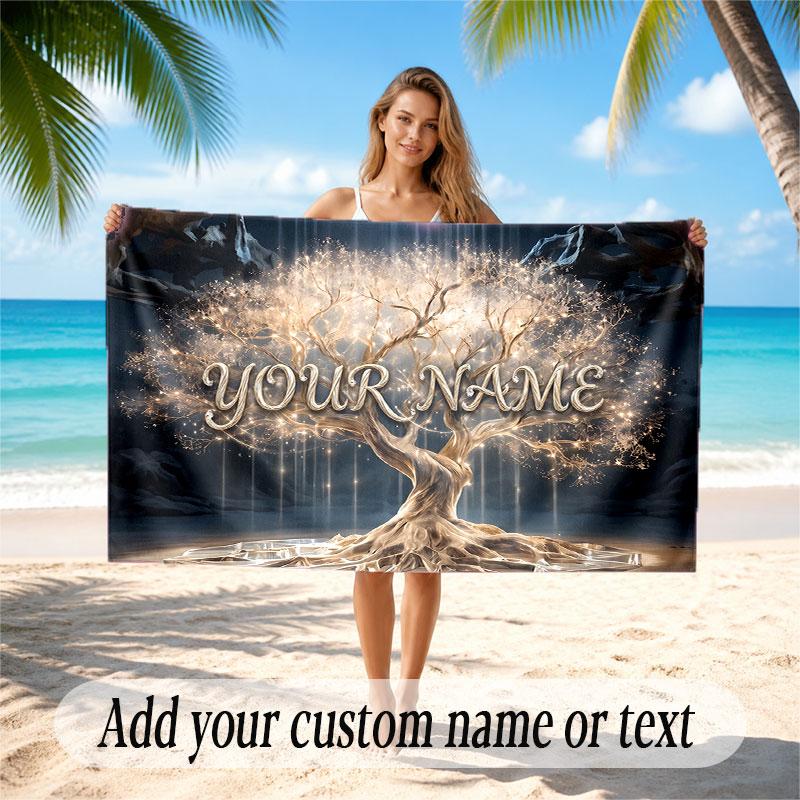 Tree of Life Theme Beach Towel Personalized Custom Name & Text Soft Quick Dry Beach Towel for Swimming Travel