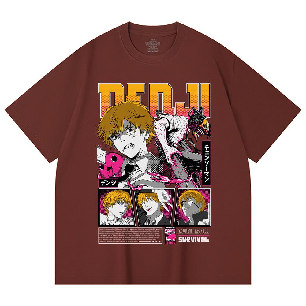 230 Gsm 100% Cotton Chainsaw Man V35 Denji Pochita Print Unisex Heavy Cotton T Shirt