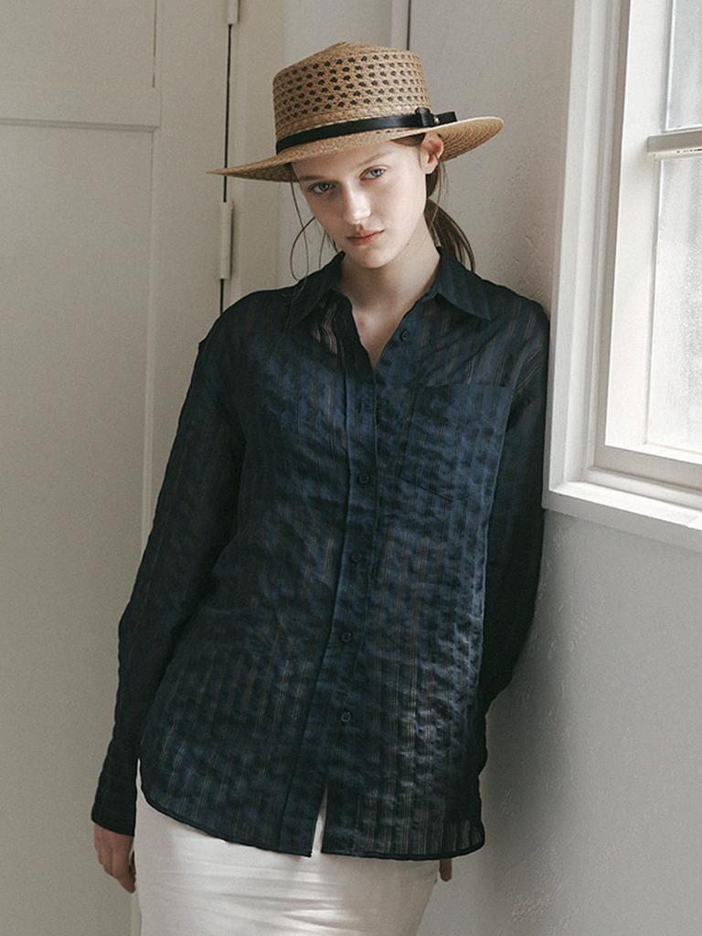 Meleuhen See-Through Riboon Boater Hat_2Color
