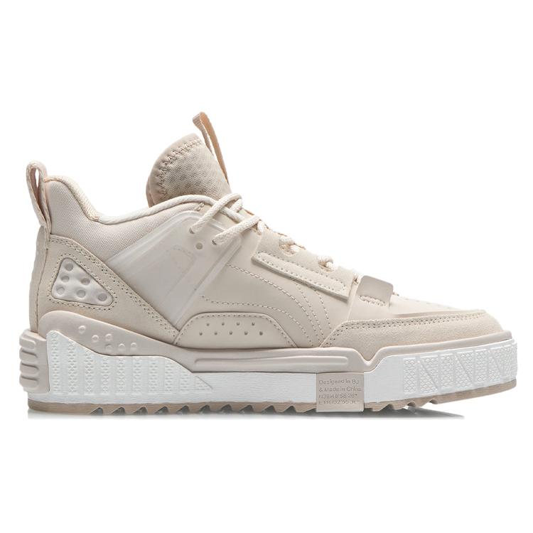 Li Ning NO.258 New Journey Slip Resistant Abrasion Resistant Mid top Skateboard Shoes Women's Light Gray Pink AGCR312-3