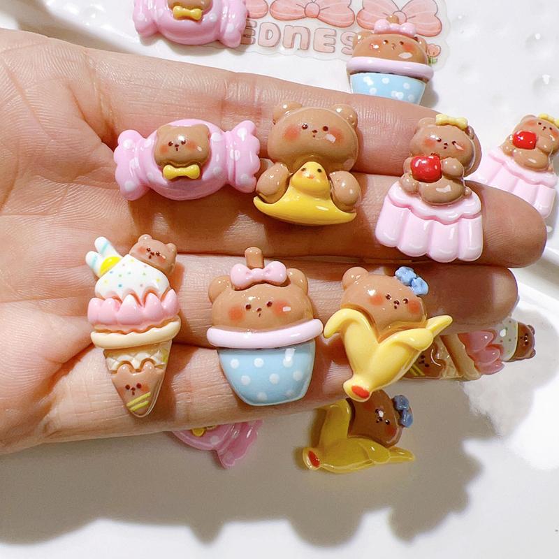 10 Pcs New Mini Cute Cartoon Bear Cake Ice Cream Series Resin Scrapbook Diy Jewellery Hairpin Decorate Accessories Craft A87