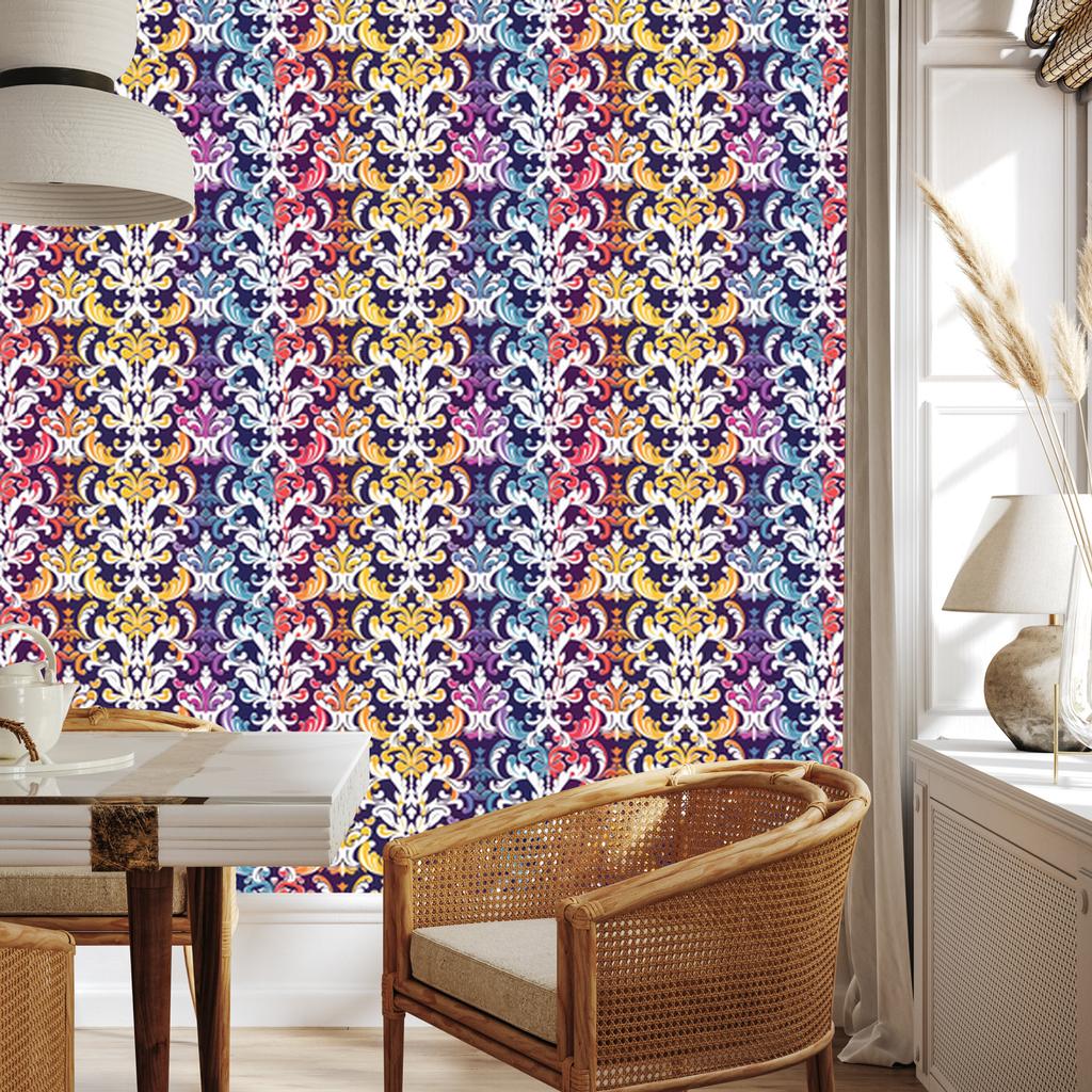 Baroque Damask Wallpaper Light Gray and Purple 50x1000