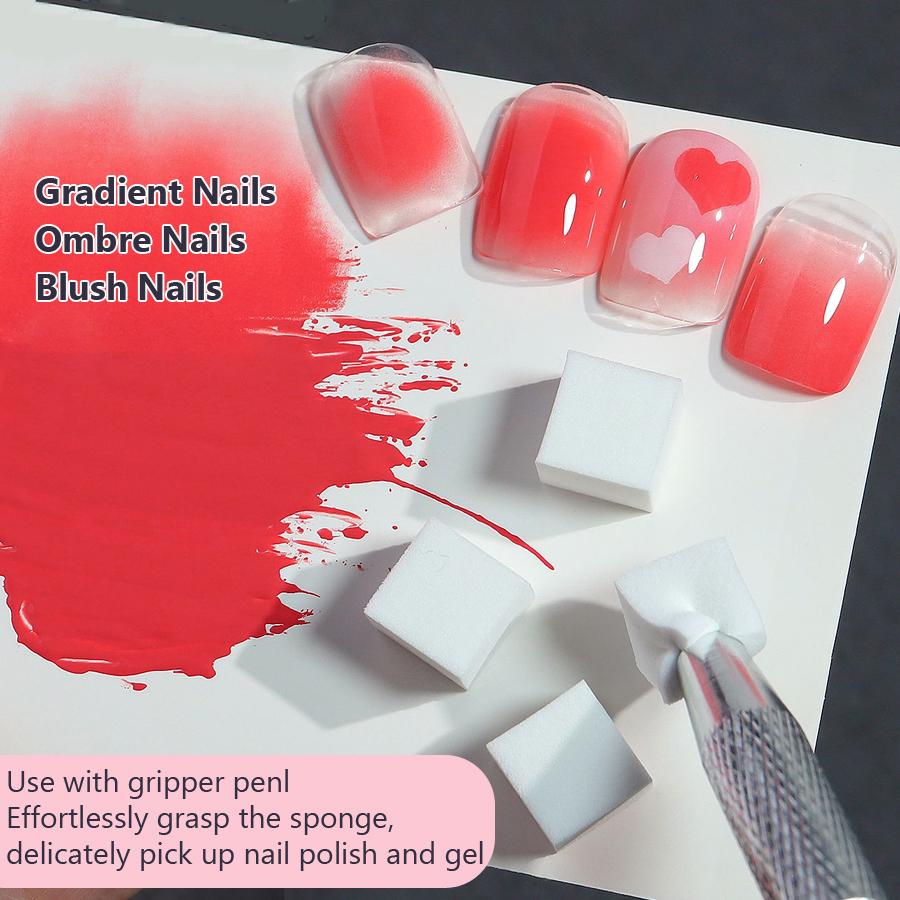 Nail Art Blush Applicator Set with 50Pcs Soft Sponges Gradient Blending Gripper Tool Nail Stamper for Manicure