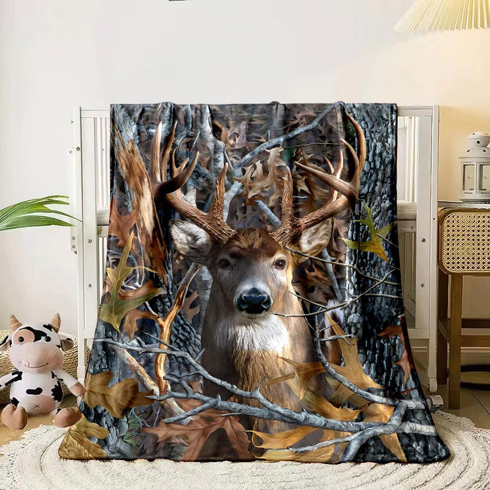 Deer Camouflage Blanket bedroom Blanket for Livingroom Couch lunch break Soft throw for Friend's festival Gift