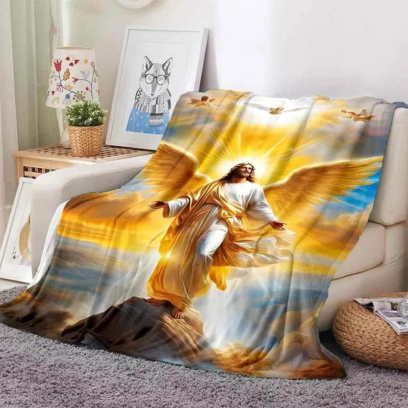 6 Size Merciful Jesus Christian God Flannel Art Blanket Throw Sofa Bed Cover Four Season Soft Fluffy Quilt Blanket Flannel Throw