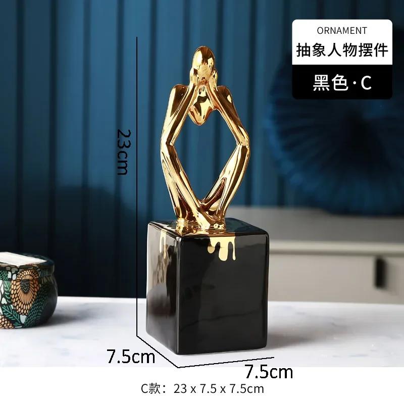 

Coral Golden Ceramic Ornaments Abstract Figure Statue Desk Decor Crafts Porcelain Statuette Home Decoration Accessories Modern