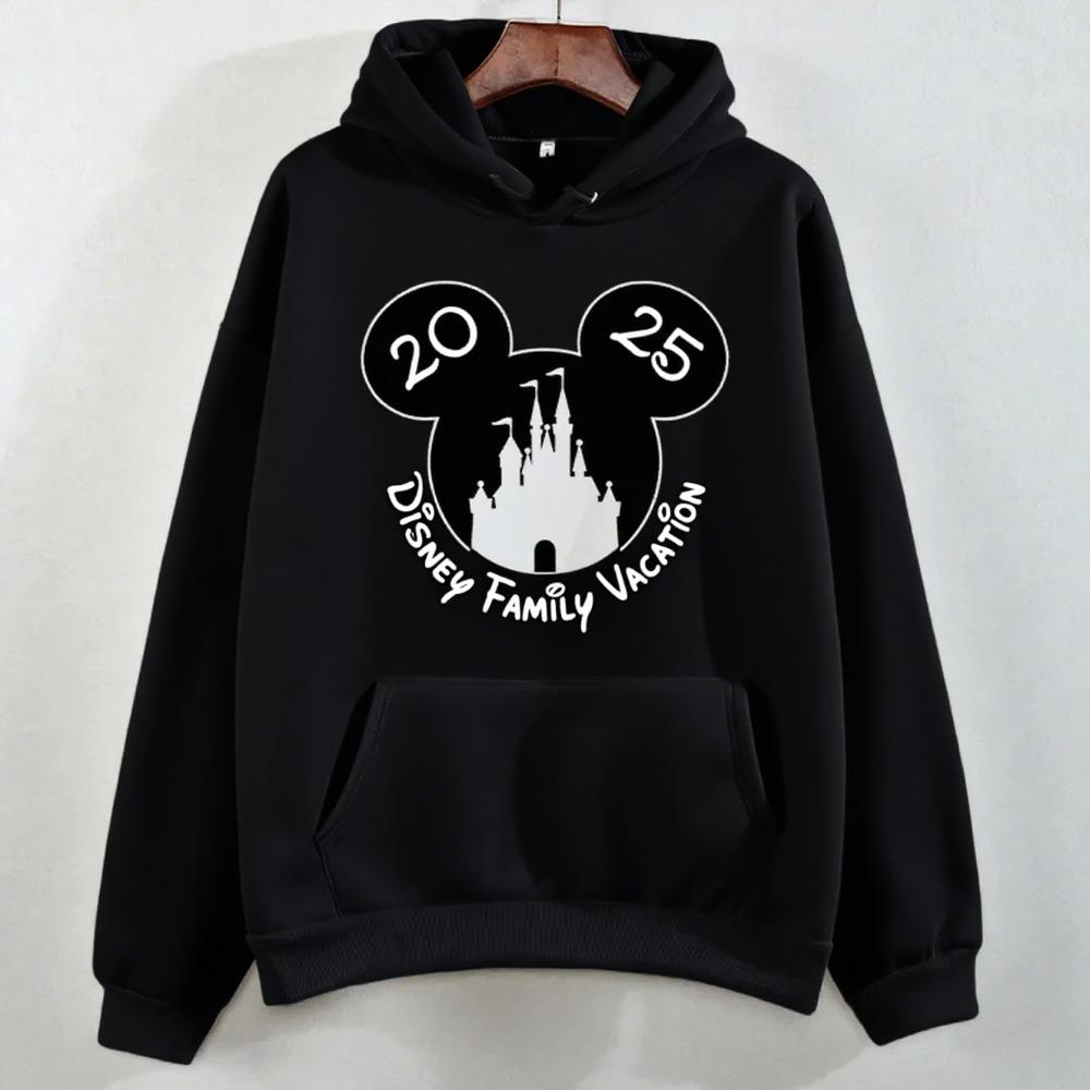 Disney Parent-Child Wear Fun 2025 Disneyland Travel Pattern Multi-Color Hoodie Women's Kawaii Pullover Casual Couple Sweatshirt