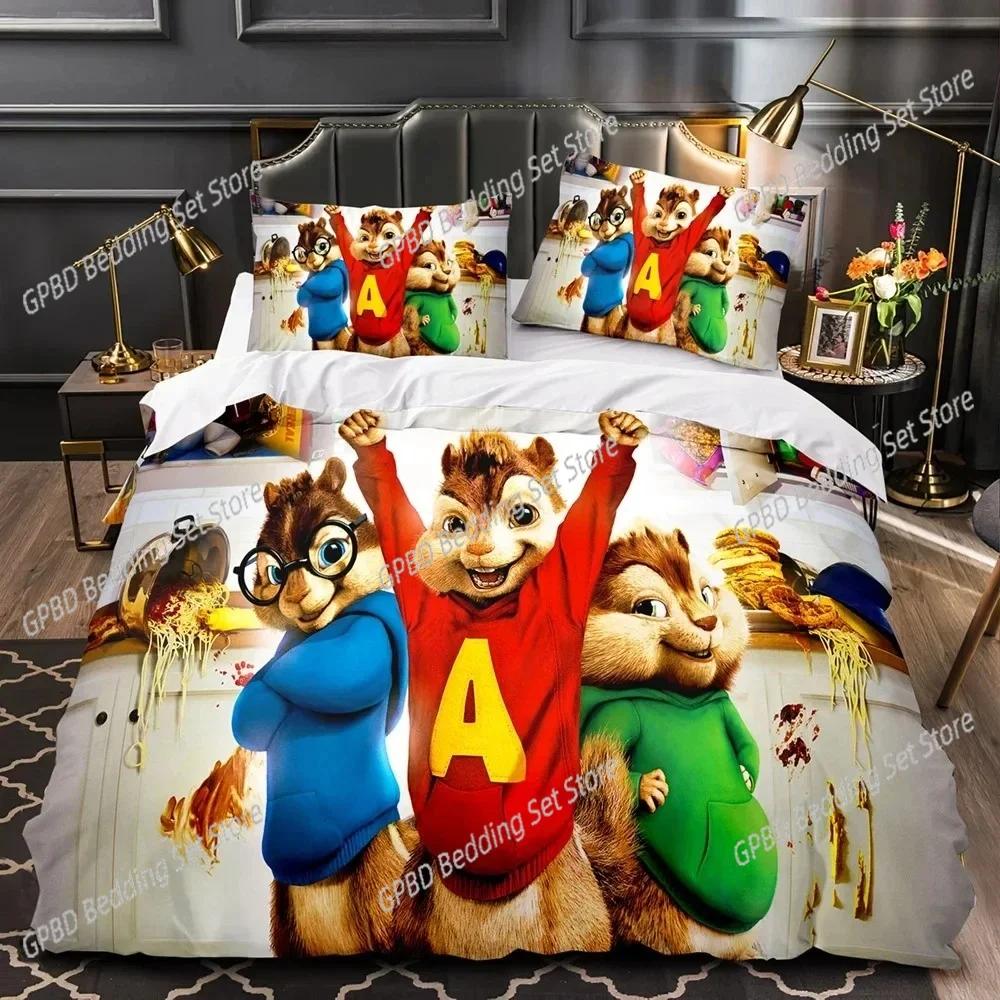 Kreslené chipmunkové Alvin 3D NOVÉ Povlak na peřinu Povlak na polštář Sada povlečení Pro dospělé Dítě Chlapec Dívka Dekorace ložnice Dětské Jednolůžko Dvojlůžko Velké
