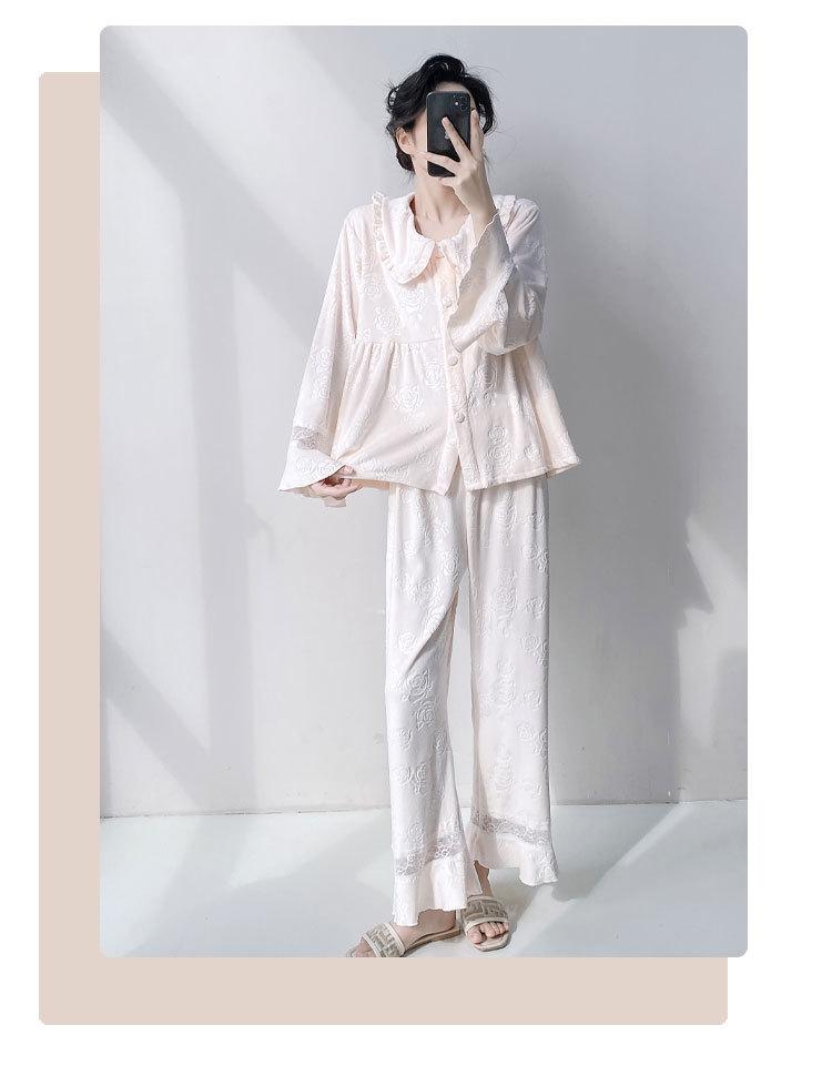 2025 Damen Samt Jacquard Pyjama: Gemütliches Spitzen-Homewear-Set für Herbst & Winter