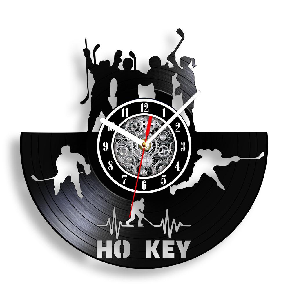 Hockey Wall Clock Hockey Player Silhouette Wall Art Home Decor Vinyl Record Wall Clock Vintage Hockey Fans Gift Handmade Artwork