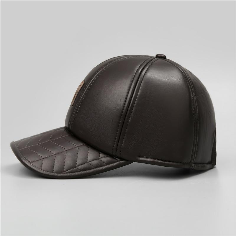 Hat Men's Winter Warm Leather Hat Fleece Thickened Windproof Ear Protector Cap