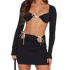 European and American Women's Clothing Punk New Arrival 2024 Summer Sexy Bikini Long Sleeves Open Back Shoelace Sheath Skirt Outfit