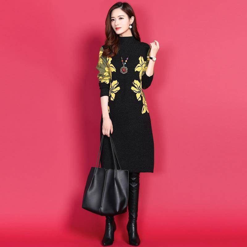 

Plus Size Autumn/Winter Velvet Mid-Length Skirt Dress: New Korean Style Loose Long Sleeve Pullover for Women 4XL 180-200 jin