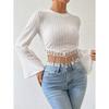New Women'S Artistic And Elegant T-Shirt With Autumn And Winter Tassel Design And Flared Sleeves Short Top