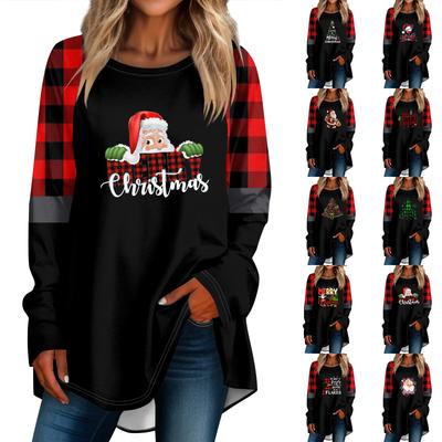 Modieuze Dames Losse Ronde Hals Kerstmis Kleine Print Lange Mouwen T-shirt Top Pullover