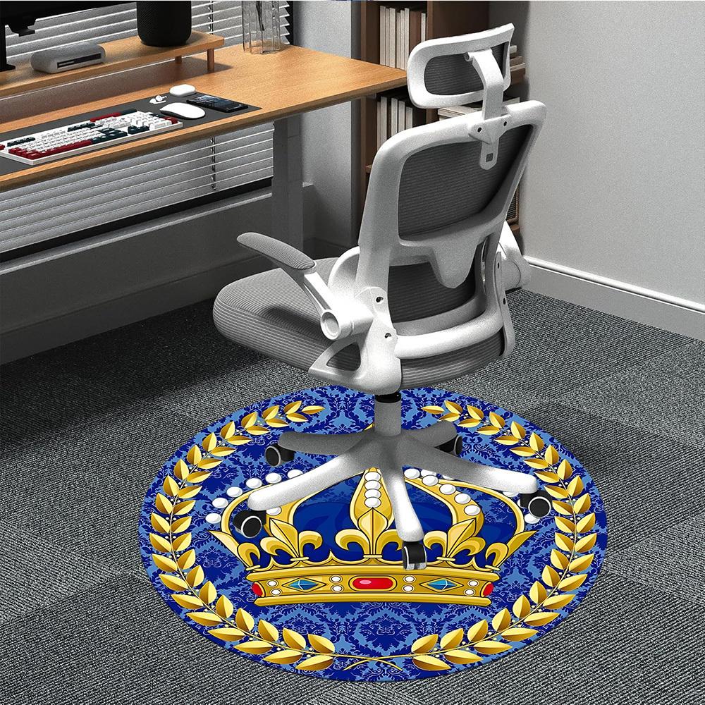 1pc Crown PrintChair Carpet for Office, Indoor Non-Slip Washable Polyester Fiber Carpet, Mat For Office, Machine Washable