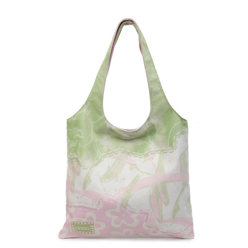 Summer small fresh underarm bag women's 2025 new pink and green color matching literary and artistic style canvas bag large-capacity shoulder bag